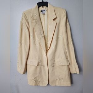 Vintage Together Womens Yellow Floral Jacket Size Tall 14